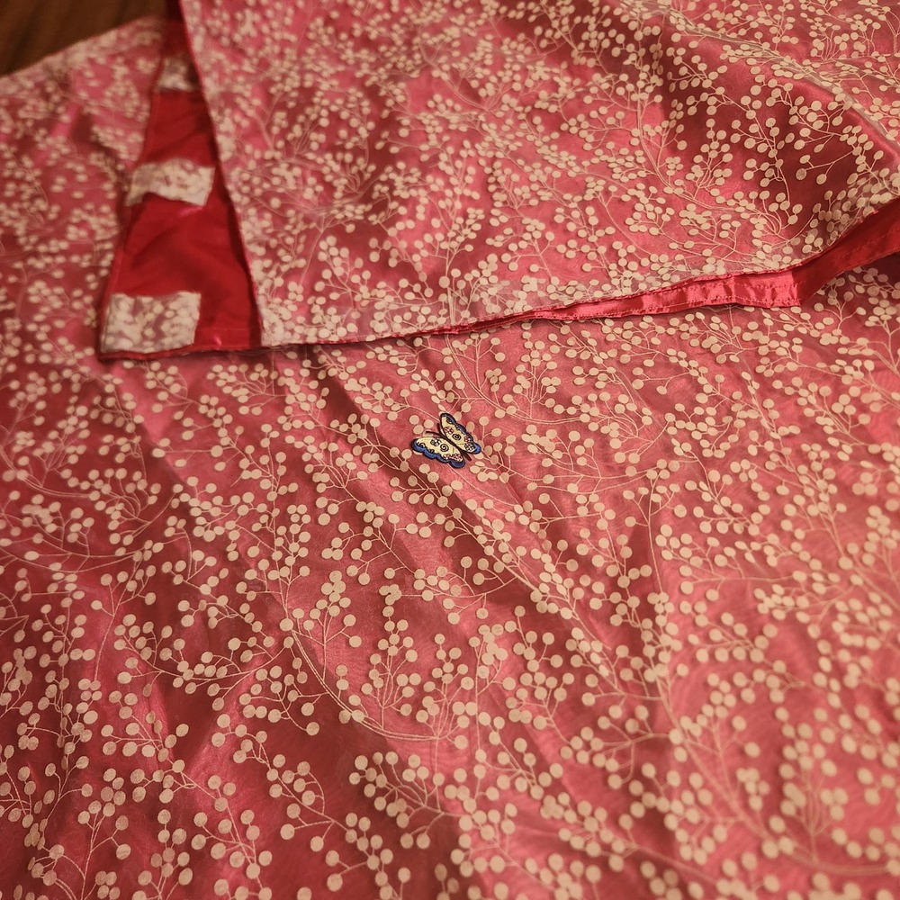 Handmade fuschia Organza Botanical Print curtains Satin Lined 40x40 x2